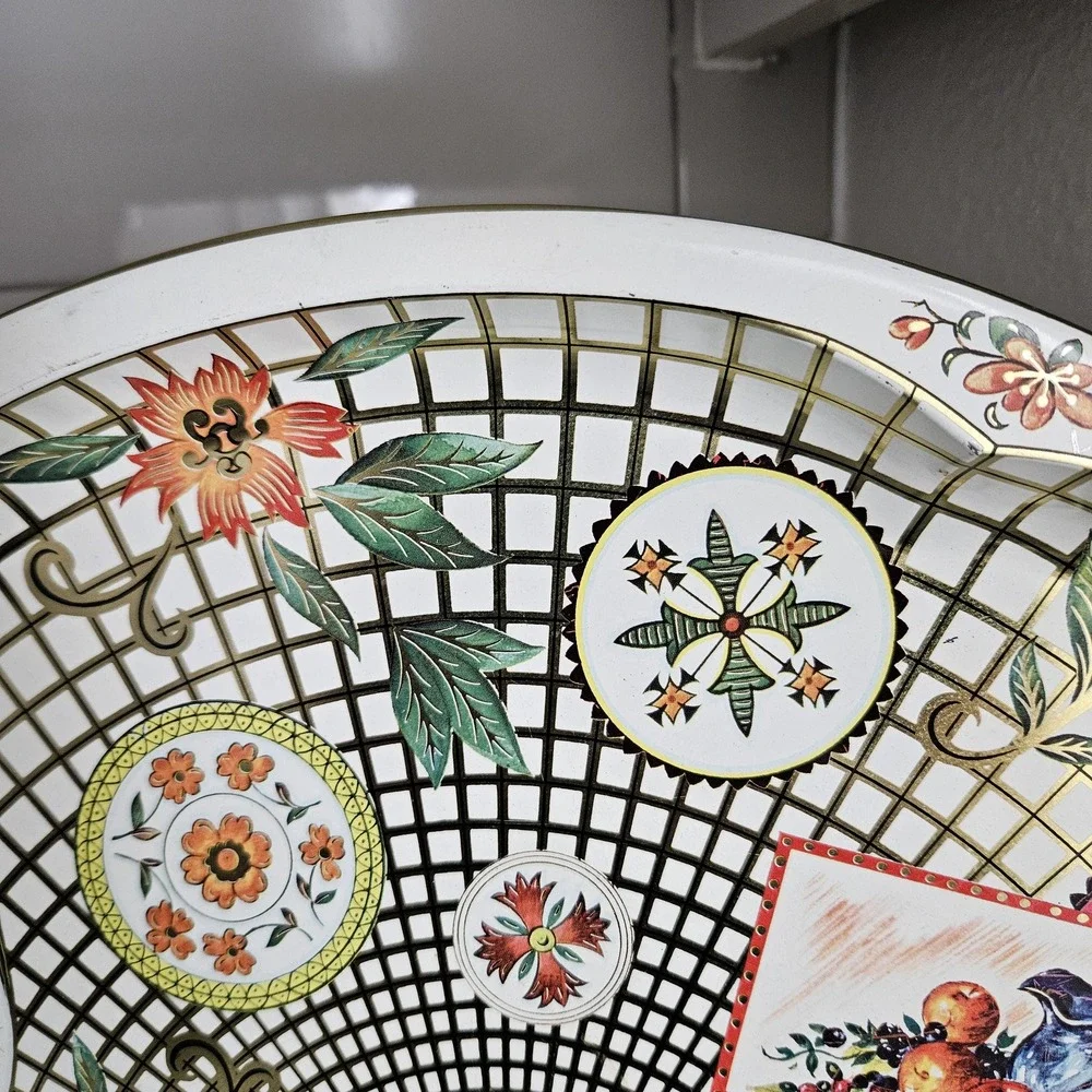 Vintage Daher Round Tray‎ Lattice Floral Made in England